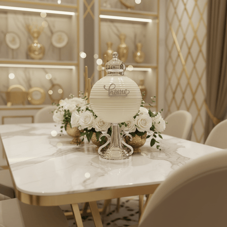 AKDC Decorative Silver & Cream Footed Candy Bowl – Elegant Raised Serving Dish for Desserts & Dry Fruits – Luxury Table Accent – 30x15 cm - Al Kabayel Discount CentreAKDC Decorative Silver & Cream Footed Candy Bowl – Elegant Raised Serving Dish for Desserts & Dry Fruits – Luxury Table Accent – 30x15 cmBowlsAKDCAl Kabayel Discount Centre