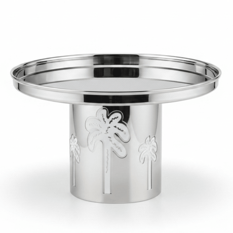 AKDC Decorative Stainless Steel Cake Stand with Palm Tree Design Base – Tropical Style Dessert Display – 26 × 16 cm - Al Kabayel Discount CentreAKDC Decorative Stainless Steel Cake Stand with Palm Tree Design Base – Tropical Style Dessert Display – 26 × 16 cmServing TraysAKDCAl Kabayel Discount Centre