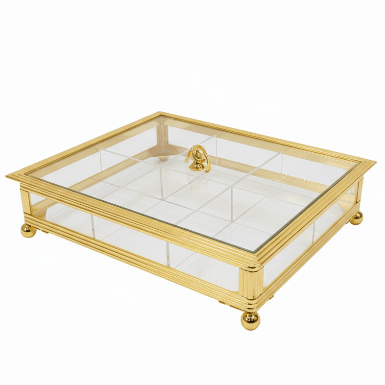AKDC Deluxe 6 - Compartment Candy & Snacks Tray with Golden Border and Lid – Party Serving Organizer 35×25 cm - Al Kabayel Discount CentreAKDC Deluxe 6 - Compartment Candy & Snacks Tray with Golden Border and Lid – Party Serving Organizer 35×25 cmServing TraysAKDCAl Kabayel Discount Centre