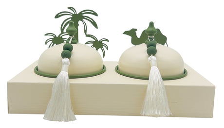AKDC Desert Oasis Metal 2pcs Candy Bowls with Tray 26.5cm*14.5cm*14cm, Ivory/Green - Al Kabayel Discount CentreAKDC Desert Oasis Metal 2pcs Candy Bowls with Tray 26.5cm*14.5cm*14cm, Ivory/GreenBowlsAKDCAl Kabayel Discount Centre