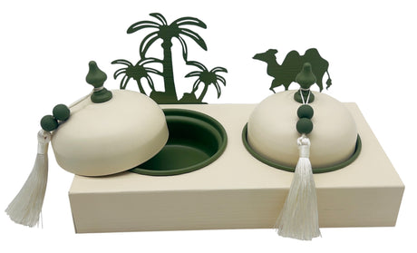 AKDC Desert Oasis Metal 2pcs Candy Bowls with Tray 26.5cm*14.5cm*14cm, Ivory/Green - Al Kabayel Discount CentreAKDC Desert Oasis Metal 2pcs Candy Bowls with Tray 26.5cm*14.5cm*14cm, Ivory/GreenBowlsAKDCAl Kabayel Discount Centre