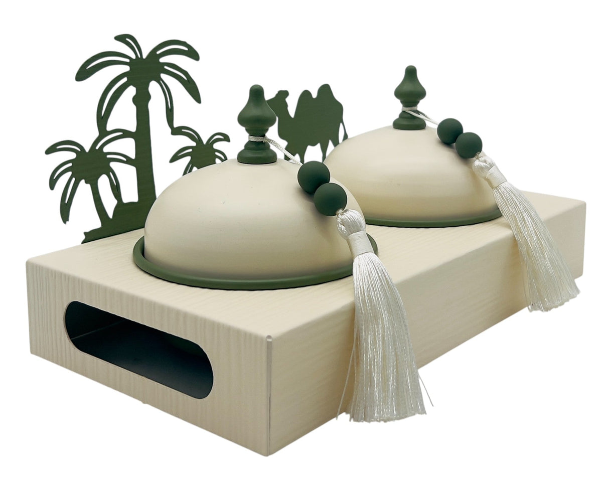 AKDC Desert Oasis Metal 2pcs Candy Bowls with Tray 26.5cm*14.5cm*14cm, Ivory/Green - Al Kabayel Discount CentreAKDC Desert Oasis Metal 2pcs Candy Bowls with Tray 26.5cm*14.5cm*14cm, Ivory/GreenBowlsAKDCAl Kabayel Discount Centre
