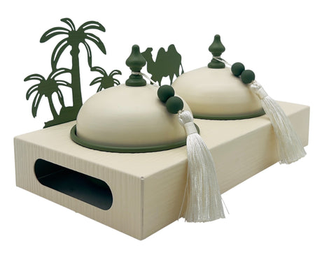 AKDC Desert Oasis Metal 2pcs Candy Bowls with Tray 26.5cm*14.5cm*14cm, Ivory/Green - Al Kabayel Discount CentreAKDC Desert Oasis Metal 2pcs Candy Bowls with Tray 26.5cm*14.5cm*14cm, Ivory/GreenBowlsAKDCAl Kabayel Discount Centre