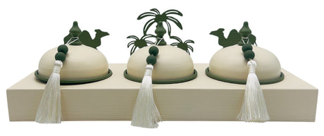 AKDC Desert Oasis Metal 3pcs Candy Bowls with Tray 39cm*14.5cm*14cm, Ivory/Green - Al Kabayel Discount CentreAKDC Desert Oasis Metal 3pcs Candy Bowls with Tray 39cm*14.5cm*14cm, Ivory/GreenBowlsAKDCAl Kabayel Discount Centre