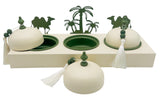 AKDC Desert Oasis Metal 3pcs Candy Bowls with Tray 39cm*14.5cm*14cm, Ivory/Green - Al Kabayel Discount CentreAKDC Desert Oasis Metal 3pcs Candy Bowls with Tray 39cm*14.5cm*14cm, Ivory/GreenBowlsAKDCAl Kabayel Discount Centre