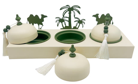 AKDC Desert Oasis Metal 3pcs Candy Bowls with Tray 39cm*14.5cm*14cm, Ivory/Green - Al Kabayel Discount CentreAKDC Desert Oasis Metal 3pcs Candy Bowls with Tray 39cm*14.5cm*14cm, Ivory/GreenBowlsAKDCAl Kabayel Discount Centre