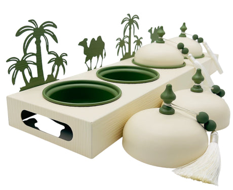 AKDC Desert Oasis Metal 4pcs Candy Bowls with Tray 51cm*14.5cm*14cm, Ivory/Green - Al Kabayel Discount CentreAKDC Desert Oasis Metal 4pcs Candy Bowls with Tray 51cm*14.5cm*14cm, Ivory/GreenBowlsAKDCAl Kabayel Discount Centre