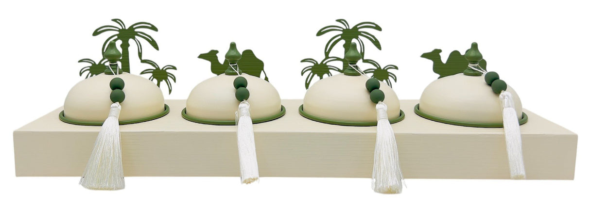 AKDC Desert Oasis Metal 4pcs Candy Bowls with Tray 51cm*14.5cm*14cm, Ivory/Green - Al Kabayel Discount CentreAKDC Desert Oasis Metal 4pcs Candy Bowls with Tray 51cm*14.5cm*14cm, Ivory/GreenBowlsAKDCAl Kabayel Discount Centre