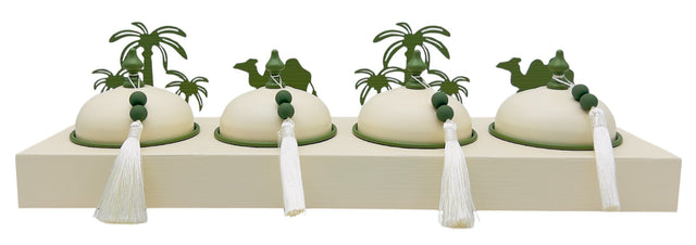 AKDC Desert Oasis Metal 4pcs Candy Bowls with Tray 51cm*14.5cm*14cm, Ivory/Green - Al Kabayel Discount CentreAKDC Desert Oasis Metal 4pcs Candy Bowls with Tray 51cm*14.5cm*14cm, Ivory/GreenBowlsAKDCAl Kabayel Discount Centre