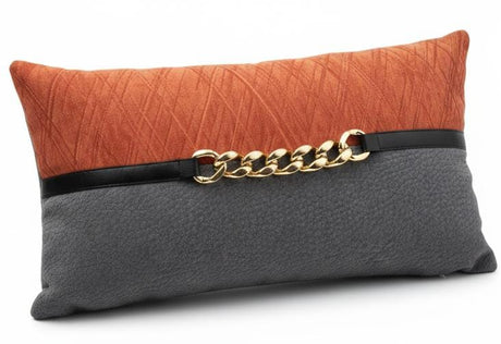 AKDC Designer Accent Lumbar Cushion with Gold Chain Center Detail – Gray & Orange Cotton, 30×50 cm - Al Kabayel Discount CentreAKDC Designer Accent Lumbar Cushion with Gold Chain Center Detail – Gray & Orange Cotton, 30×50 cmFloor Pillows & CushionsAKDCAl Kabayel Discount Centre