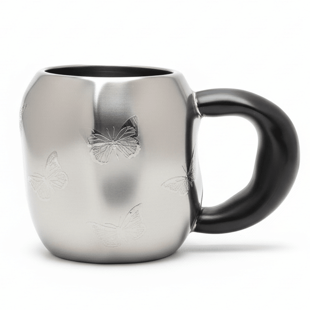 AKDC Designer Ceramic Mug 400 ml – Modern Silver and Black Color Combination with Artistic Butterfly Print for Daily Tea and Coffee Use - Al Kabayel Discount CentreAKDC Designer Ceramic Mug 400 ml – Modern Silver and Black Color Combination with Artistic Butterfly Print for Daily Tea and Coffee UseMugsAKDCAl Kabayel Discount Centre
