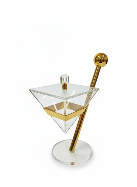 AKDC Designer Glass Candy Pot with Gold Metal Holder – Unique Decorative Serving Bowl for Sweets, Snacks, or Home Decor 28x14 cm - Al Kabayel Discount CentreAKDC Designer Glass Candy Pot with Gold Metal Holder – Unique Decorative Serving Bowl for Sweets, Snacks, or Home Decor 28x14 cmJars & Food SaversAKDCAl Kabayel Discount Centre