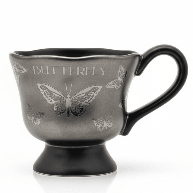 AKDC Designer Silver & Black Ceramic Mug with Butterfly Artwork, Stylish Everyday Coffee Mug 200ml - Al Kabayel Discount CentreAKDC Designer Silver & Black Ceramic Mug with Butterfly Artwork, Stylish Everyday Coffee Mug 200mlTea CupsAKDCAl Kabayel Discount Centre