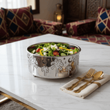 AKDC Designer Stainless Steel Salad Bowl with Palm Tree Design Base – Luxury Serving Bowl for Dining & Hosting – 23 × 10 cm - Al Kabayel Discount CentreAKDC Designer Stainless Steel Salad Bowl with Palm Tree Design Base – Luxury Serving Bowl for Dining & Hosting – 23 × 10 cmBowlsAKDCAl Kabayel Discount Centre