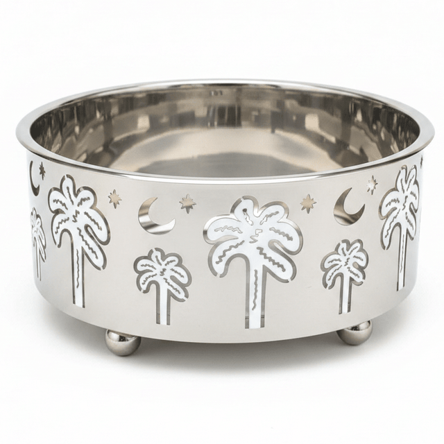 AKDC Designer Stainless Steel Salad Bowl with Palm Tree Design Base – Luxury Serving Bowl for Dining & Hosting – 23 × 10 cm - Al Kabayel Discount CentreAKDC Designer Stainless Steel Salad Bowl with Palm Tree Design Base – Luxury Serving Bowl for Dining & Hosting – 23 × 10 cmBowlsAKDCAl Kabayel Discount Centre
