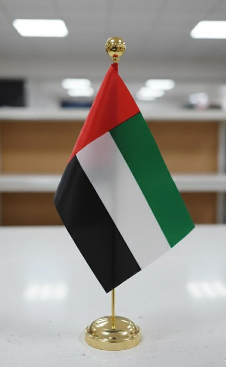 AKDC Desktop Flag Stand – Elegant Gold Finish 25CM Base for UAE Table Flag Display - Al Kabayel Discount CentreAKDC Desktop Flag Stand – Elegant Gold Finish 25CM Base for UAE Table Flag DisplayHome Décor AccentsAKDCAl Kabayel Discount Centre