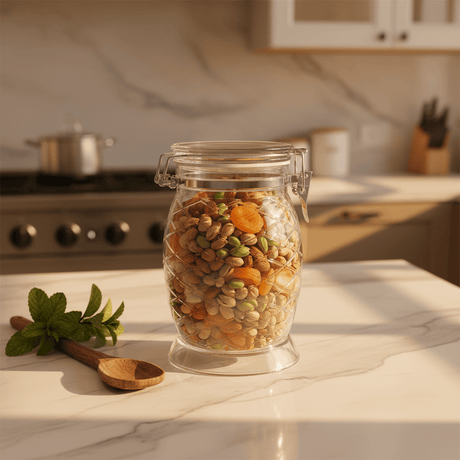AKDC Diamond Cut Airtight Acrylic Storage Jar for Dry Food and Snack Storage 18 × 10 cm - Al Kabayel Discount CentreAKDC Diamond Cut Airtight Acrylic Storage Jar for Dry Food and Snack Storage 18 × 10 cmJars & Food SaversAKDCAl Kabayel Discount Centre