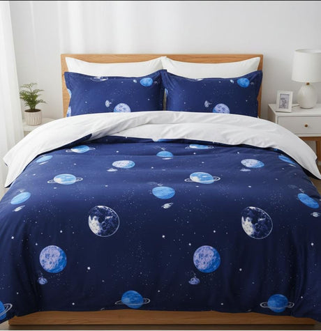 AKDC Double Quilt Cover Set in Blue with Space Design, Cotton - Poly Blend, 200x230cm Quilt, Bed Sheet & 2 Pillowcases - Al Kabayel Discount CentreAKDC Double Quilt Cover Set in Blue with Space Design, Cotton - Poly Blend, 200x230cm Quilt, Bed Sheet & 2 PillowcasesBeddingAKDCAl Kabayel Discount Centre