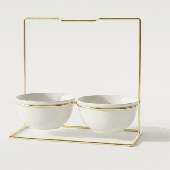 AKDC Dual Ceramic Bowl Set with Gold Stand | White & Gold Serveware 25cm - Al Kabayel Discount CentreAKDC Dual Ceramic Bowl Set with Gold Stand | White & Gold Serveware 25cmKitchen Utensils & GadgetsAKDCAl Kabayel Discount Centre
