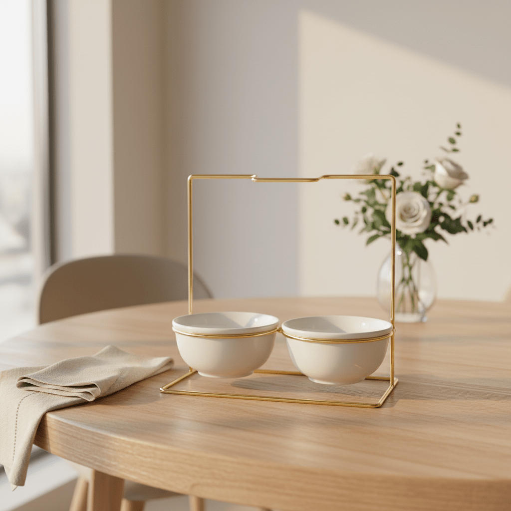 AKDC Dual Ceramic Bowl Set with Gold Stand | White & Gold Serveware 25cm - Al Kabayel Discount CentreAKDC Dual Ceramic Bowl Set with Gold Stand | White & Gold Serveware 25cmKitchen Utensils & GadgetsAKDCAl Kabayel Discount Centre