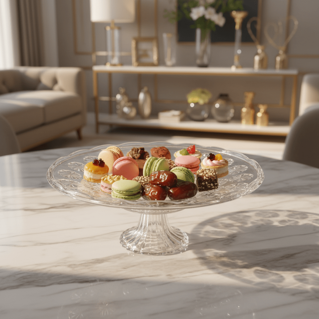 AKDC Elegant Acrylic Footed Candy Serving Tray, Clear Decorative Dessert Display Stand – 33 cm - Al Kabayel Discount CentreAKDC Elegant Acrylic Footed Candy Serving Tray, Clear Decorative Dessert Display Stand – 33 cmServing TraysAKDCAl Kabayel Discount Centre