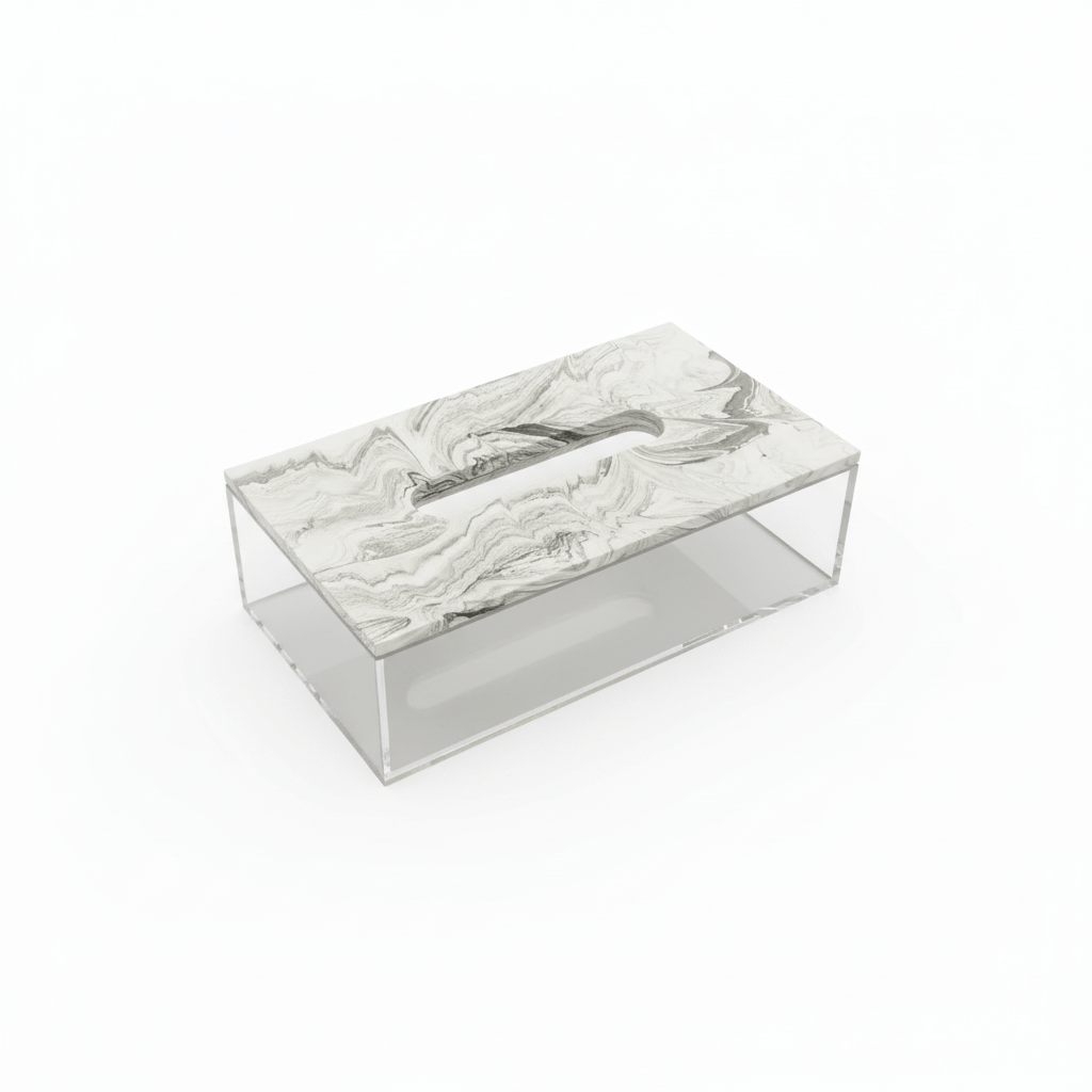 AKDC Elegant Acrylic Tissue Box – White Design with Plaster of Paris Lid and Silver Accent (23 × 13 cm) - Al Kabayel Discount CentreAKDC Elegant Acrylic Tissue Box – White Design with Plaster of Paris Lid and Silver Accent (23 × 13 cm)Serving TraysAKDCAl Kabayel Discount Centre