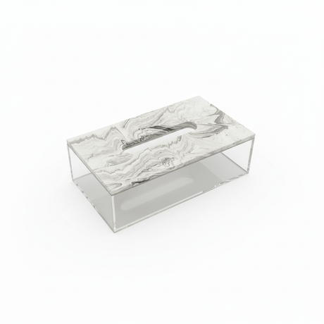 AKDC Elegant Acrylic Tissue Box – White Design with Plaster of Paris Lid and Silver Accent (23 × 13 cm) - Al Kabayel Discount CentreAKDC Elegant Acrylic Tissue Box – White Design with Plaster of Paris Lid and Silver Accent (23 × 13 cm)Serving TraysAKDCAl Kabayel Discount Centre