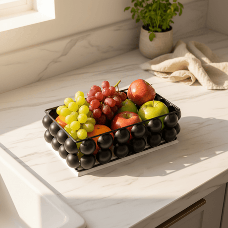 AKDC Elegant Black and White Bubble Design Metal Fruit Tray 22 x 10 cm Rectangular Serving Tray for Fruits - Al Kabayel Discount CentreAKDC Elegant Black and White Bubble Design Metal Fruit Tray 22 x 10 cm Rectangular Serving Tray for FruitsServing TraysAKDCAl Kabayel Discount Centre