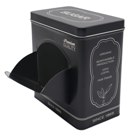 AKDC Elegant Black Metal Sugar Storage Canister with Decorative Sugar Cane Logo – Durable and Stylish Kitchen Organizer, 18×10 cm - Al Kabayel Discount CentreAKDC Elegant Black Metal Sugar Storage Canister with Decorative Sugar Cane Logo – Durable and Stylish Kitchen Organizer, 18×10 cmJars & Food SaversAKDCAl Kabayel Discount Centre