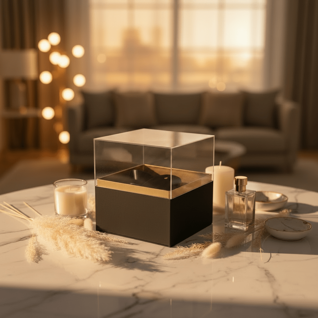 AKDC Elegant Black Square Cardboard Gift Box with Clear Lid & Ties for Luxury Gift Presentation, Hampers & Storage – 18×18×19 cm - Al Kabayel Discount CentreAKDC Elegant Black Square Cardboard Gift Box with Clear Lid & Ties for Luxury Gift Presentation, Hampers & Storage – 18×18×19 cmPacking & Wrapping SuppliesAKDCAl Kabayel Discount Centre