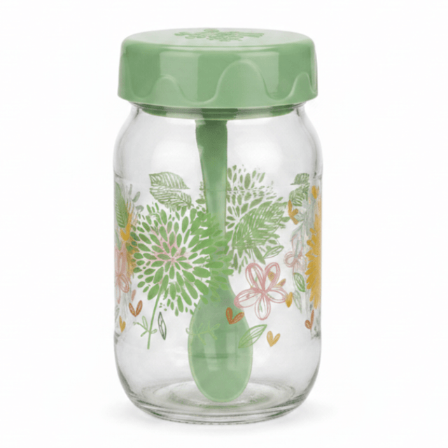 AKDC Elegant Clear Glass Storage Jar with Airtight Green Plastic Spoon & Lid for Kitchen Storage – 370 ml Capacity - Al Kabayel Discount CentreAKDC Elegant Clear Glass Storage Jar with Airtight Green Plastic Spoon & Lid for Kitchen Storage – 370 ml CapacityJars & Food SaversAKDCAl Kabayel Discount Centre