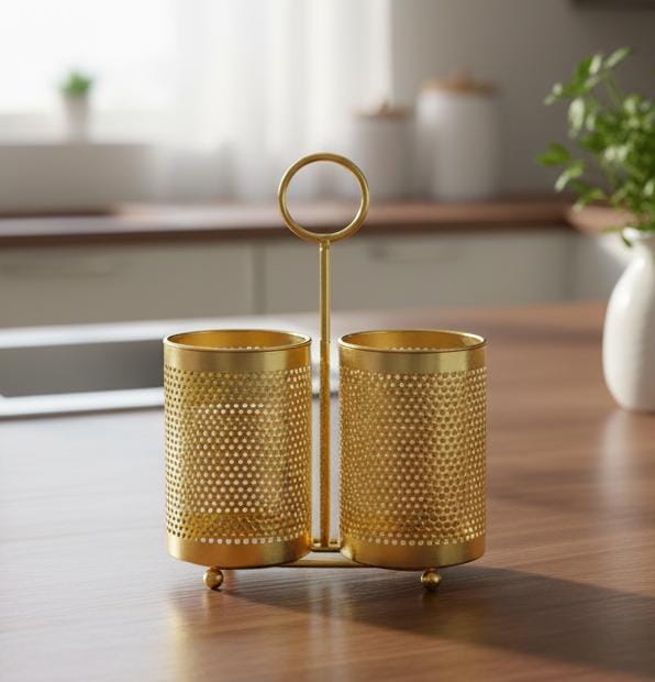 AKDC Elegant Cutlery Holder with Handle in Luxurious Gold Finish, Stylish Organizer for Dining & Kitchen Setup - Al Kabayel Discount CentreAKDC Elegant Cutlery Holder with Handle in Luxurious Gold Finish, Stylish Organizer for Dining & Kitchen SetupOrganizers & AccessoriesAKDCAl Kabayel Discount Centre