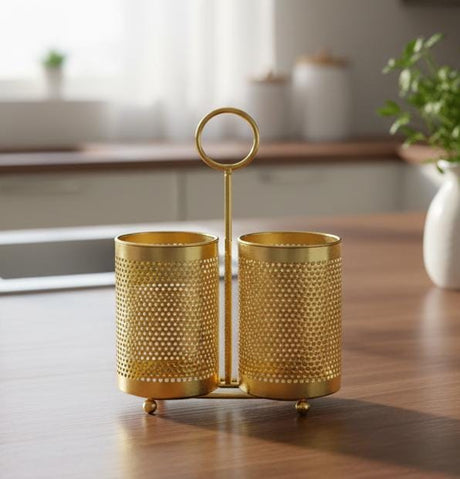 AKDC Elegant Cutlery Holder with Handle in Luxurious Gold Finish, Stylish Organizer for Dining & Kitchen Setup - Al Kabayel Discount CentreAKDC Elegant Cutlery Holder with Handle in Luxurious Gold Finish, Stylish Organizer for Dining & Kitchen SetupOrganizers & AccessoriesAKDCAl Kabayel Discount Centre