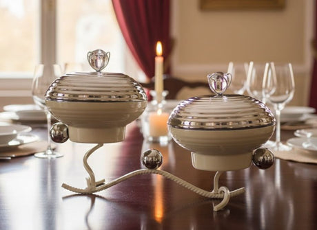 AKDC Elegant Dual Serving Candy Bowl with Lid and Stand 30cm*14cm*20cm, Ivory/Silver - Al Kabayel Discount CentreAKDC Elegant Dual Serving Candy Bowl with Lid and Stand 30cm*14cm*20cm, Ivory/SilverCandy ServersAKDCAl Kabayel Discount Centre