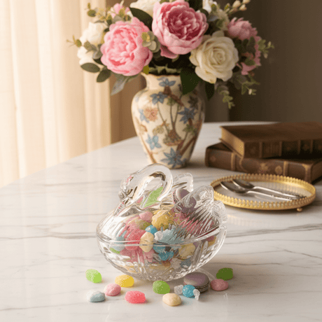 AKDC Elegant Glass Candy Storage Pot – Premium Decorative Container for Sweets, Dry Fruits & Treats 15×10 cm - Al Kabayel Discount CentreAKDC Elegant Glass Candy Storage Pot – Premium Decorative Container for Sweets, Dry Fruits & Treats 15×10 cmJars & Food SaversAKDCAl Kabayel Discount Centre