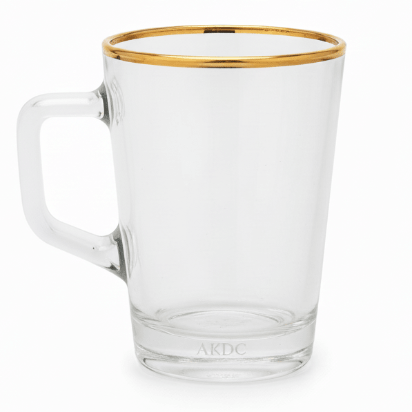 AKDC Elegant Glass Tea Mug with Gold Rim & Handle, Modern Transparent Cup 130ml - Al Kabayel Discount CentreAKDC Elegant Glass Tea Mug with Gold Rim & Handle, Modern Transparent Cup 130mlMugsAKDCAl Kabayel Discount Centre