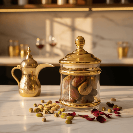 AKDC Elegant Gold Design Acrylic Storage Canister with Lid for Pantry & Countertop Use 17 × 10 cm - Al Kabayel Discount CentreAKDC Elegant Gold Design Acrylic Storage Canister with Lid for Pantry & Countertop Use 17 × 10 cmJars & Food SaversAKDCAl Kabayel Discount Centre
