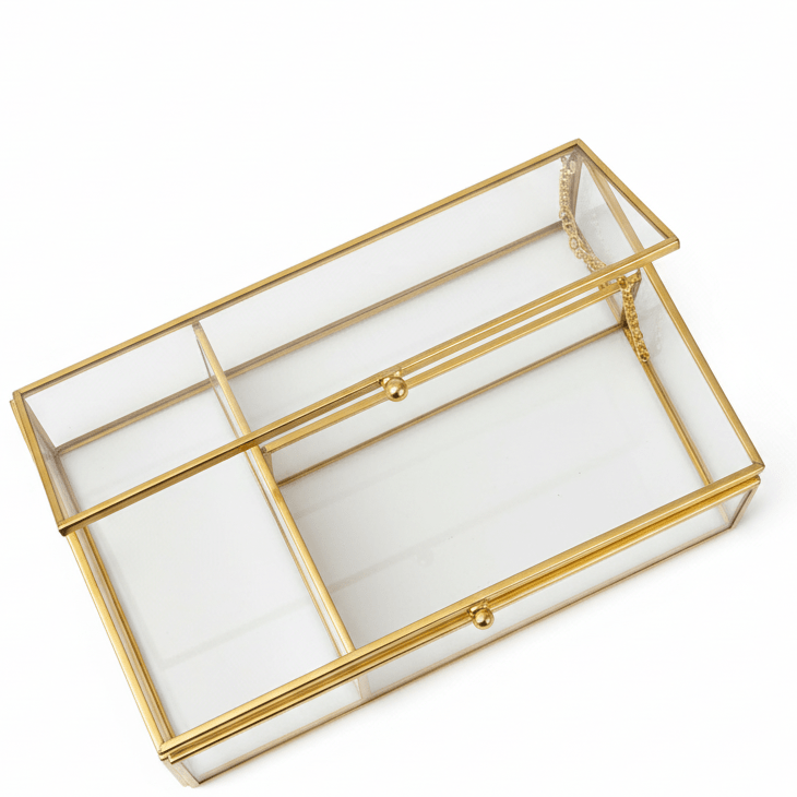 AKDC Elegant Golden - Bordered Glass Organizer Box | 25×15cm Luxury Vanity Keepsake & Jewelry Display Case - Al Kabayel Discount CentreAKDC Elegant Golden - Bordered Glass Organizer Box | 25×15cm Luxury Vanity Keepsake & Jewelry Display CaseJars & Food SaversAKDCAl Kabayel Discount Centre