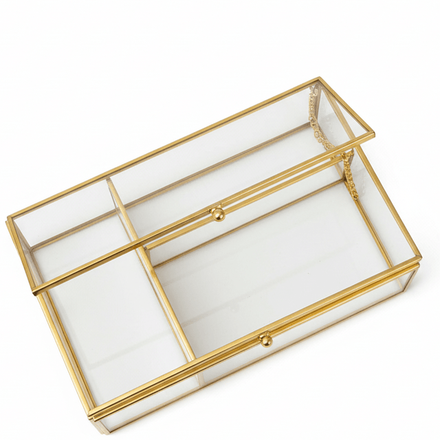 AKDC Elegant Golden - Bordered Glass Organizer Box | 25×15cm Luxury Vanity Keepsake & Jewelry Display Case - Al Kabayel Discount CentreAKDC Elegant Golden - Bordered Glass Organizer Box | 25×15cm Luxury Vanity Keepsake & Jewelry Display CaseJars & Food SaversAKDCAl Kabayel Discount Centre