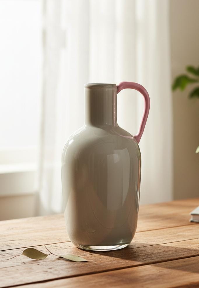 AKDC Elegant Gray Glass Vase with Premium Pink Handle – Decorative Home Accent – 30×15 cm - Al Kabayel Discount CentreAKDC Elegant Gray Glass Vase with Premium Pink Handle – Decorative Home Accent – 30×15 cmFlower/Plant PotsAKDCAl Kabayel Discount Centre