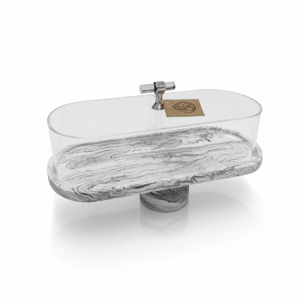 AKDC Elegant Oval Serving Tray with Acrylic Lid – White Plaster of Paris Base with Silver Accent (28 × 16 cm) - Al Kabayel Discount CentreAKDC Elegant Oval Serving Tray with Acrylic Lid – White Plaster of Paris Base with Silver Accent (28 × 16 cm)Serving TraysAKDCAl Kabayel Discount Centre