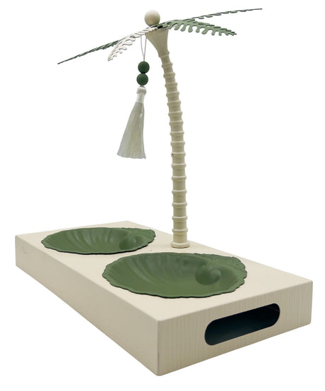AKDC Elegant Palm Metal 2pcs Candy Bowls with Stand 35cm*18cm*32.5cm, Ivory/Green - Al Kabayel Discount CentreAKDC Elegant Palm Metal 2pcs Candy Bowls with Stand 35cm*18cm*32.5cm, Ivory/GreenBowlsAKDCAl Kabayel Discount Centre