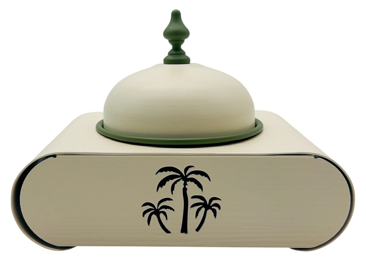 AKDC Elegant Palm Metal Candy Bowl with Stand 18.5cm*13cm*13.5cm, Ivory/Green - Al Kabayel Discount CentreAKDC Elegant Palm Metal Candy Bowl with Stand 18.5cm*13cm*13.5cm, Ivory/GreenBowlsAKDCAl Kabayel Discount Centre