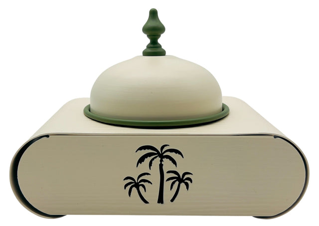 AKDC Elegant Palm Metal Candy Bowl with Stand 18.5cm*13cm*13.5cm, Ivory/Green - Al Kabayel Discount CentreAKDC Elegant Palm Metal Candy Bowl with Stand 18.5cm*13cm*13.5cm, Ivory/GreenBowlsAKDCAl Kabayel Discount Centre