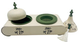 AKDC Elegant Palm Metal Incense Burner Set 30cm*13cm*17.5cm, Ivory/Green - Al Kabayel Discount CentreAKDC Elegant Palm Metal Incense Burner Set 30cm*13cm*17.5cm, Ivory/GreenHome Décor AccentsAKDCAl Kabayel Discount Centre