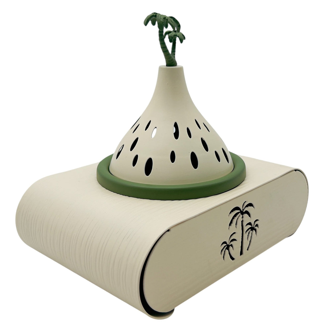 AKDC Elegant Palm Metal Incense Burner with Stand 19cm*13cm*17.5cm, Ivory/Green - Al Kabayel Discount CentreAKDC Elegant Palm Metal Incense Burner with Stand 19cm*13cm*17.5cm, Ivory/GreenHome Décor AccentsAKDCAl Kabayel Discount Centre