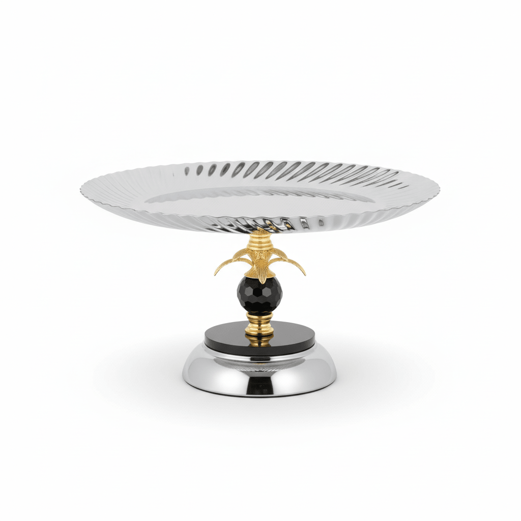 AKDC Elegant Round Silver Metal Serving Tray 30×15 cm Stylish Platter for Serving Desserts & Snacks - Al Kabayel Discount CentreAKDC Elegant Round Silver Metal Serving Tray 30×15 cm Stylish Platter for Serving Desserts & SnacksServing TraysAKDCAl Kabayel Discount Centre
