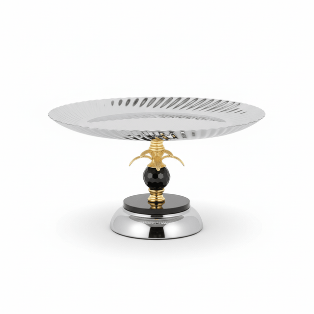 AKDC Elegant Round Silver Metal Serving Tray 30×15 cm Stylish Platter for Serving Desserts & Snacks - Al Kabayel Discount CentreAKDC Elegant Round Silver Metal Serving Tray 30×15 cm Stylish Platter for Serving Desserts & SnacksServing TraysAKDCAl Kabayel Discount Centre
