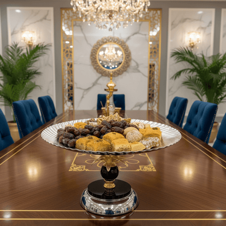 AKDC Elegant Round Silver Metal Serving Tray 30×15 cm Stylish Platter for Serving Desserts & Snacks - Al Kabayel Discount CentreAKDC Elegant Round Silver Metal Serving Tray 30×15 cm Stylish Platter for Serving Desserts & SnacksServing TraysAKDCAl Kabayel Discount Centre