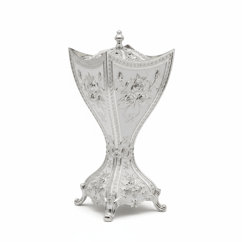 AKDC Elegant Silver & White Metal Bakhoor Incense Burner – Decorative Aroma Burner 22 cm - Al Kabayel Discount CentreAKDC Elegant Silver & White Metal Bakhoor Incense Burner – Decorative Aroma Burner 22 cmIncense BurnerAKDCAl Kabayel Discount Centre